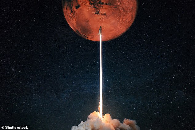 NASA verwacht dat het ongeveer 500 dagen zal duren voordat mensen de Rode Planeet bereiken, maar Canadese ingenieurs zeggen dat een op laser gebaseerd systeem die reis zou kunnen verkorten tot slechts 45 dagen.  artist impression