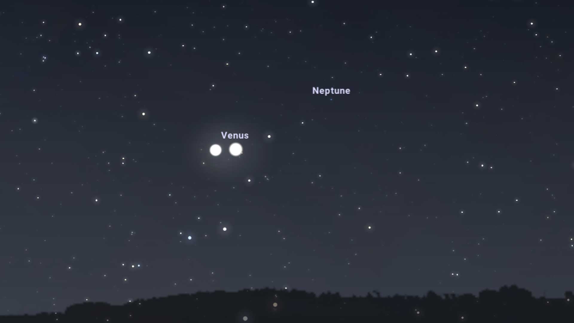 Venus staat dicht bij Jupiter in een Stellarium-screenshot