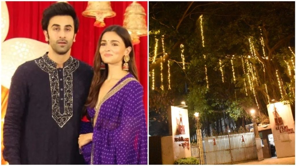 Ranbir Kapoor en Alia Bhatt's bruiloft: De ingang van RK Studio lichtte op voor de komende festiviteiten.  Bekijk |  Bollywood