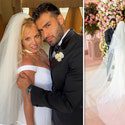 Britney Spears en Wissam Asghari's trouwfoto's, de bruid draagt ​​wit en rood