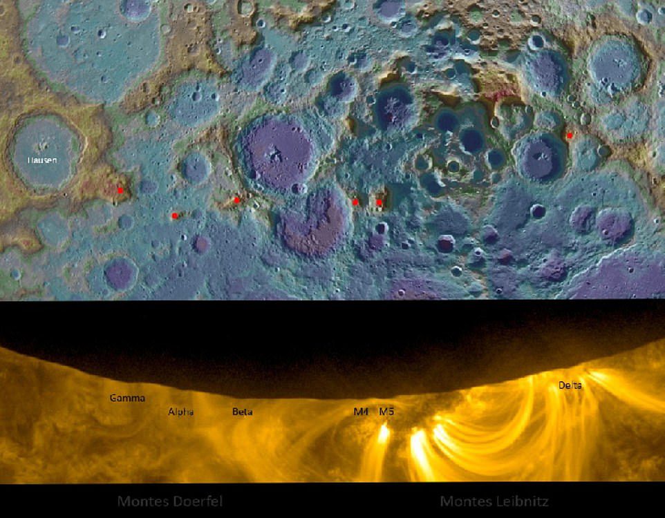 Patricio Leon uit Santiago, Chili, vergeleek close-upbeelden van de maan terwijl deze over de zon beweegt met een topografische kaart van de Lunar Reconnaissance Orbiter.  Hij was in staat om de Leibniz- en Doereville-bergketens nabij de zuidpool van de maan te lokaliseren tijdens de zonsverduistering.