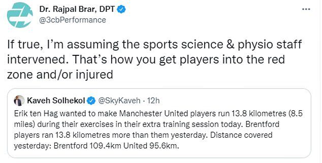 In reactie op de rapporten zei Dr. Rajpal Prarr dat Tin Hag het risico liep de spelers te verwonden