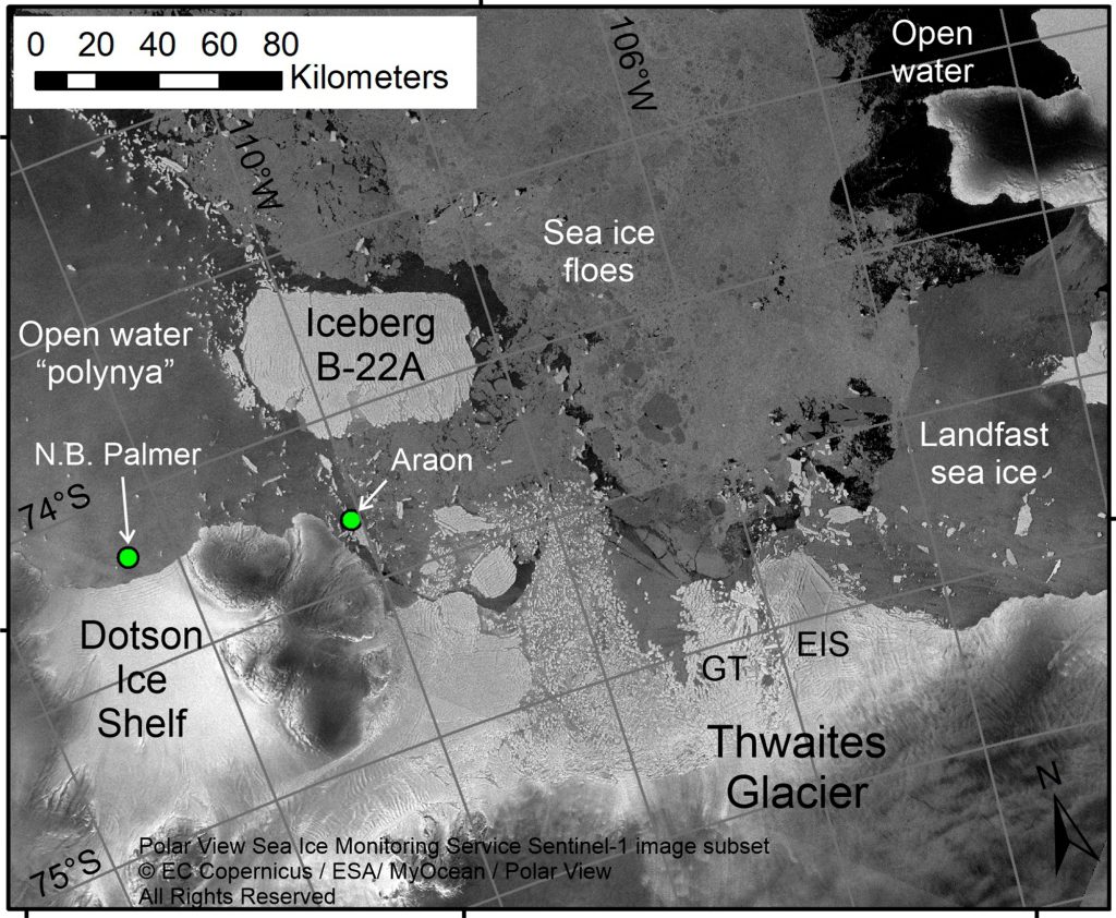Een satellietbeeld van de European Space Agency toont de positie "Doomsday gletsjer."  