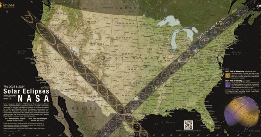 De kaart laat zien waar je de zonsverduistering in de Verenigde Staten kunt zien