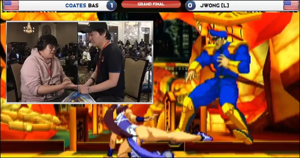 Justin Wong geeft commentaar op zijn grote finalewedstrijd voor Capcom vs. SNK 2 op het Texas Showdown Championship