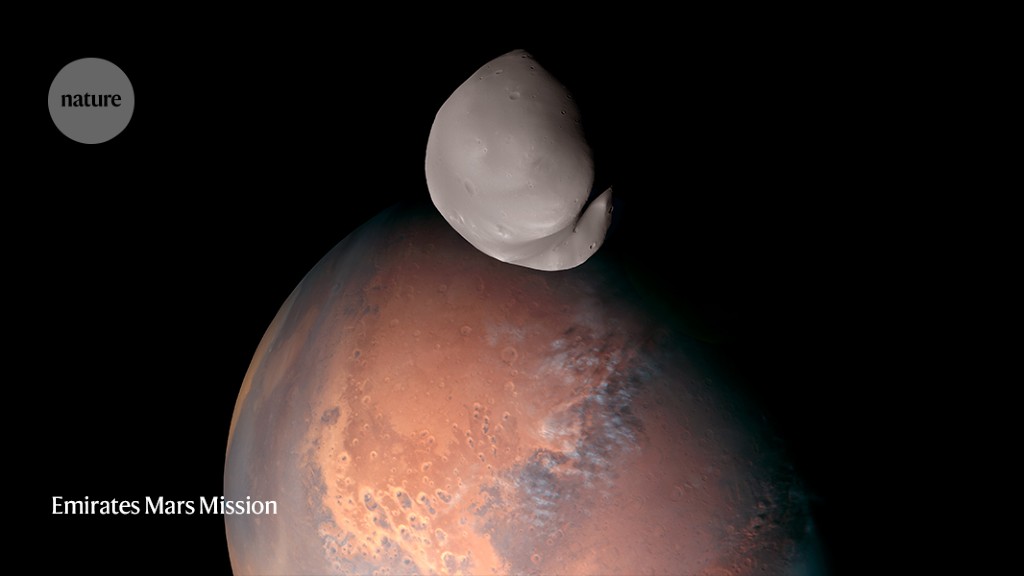 Eerste close-up van de onbekende Marsmaan Deimos