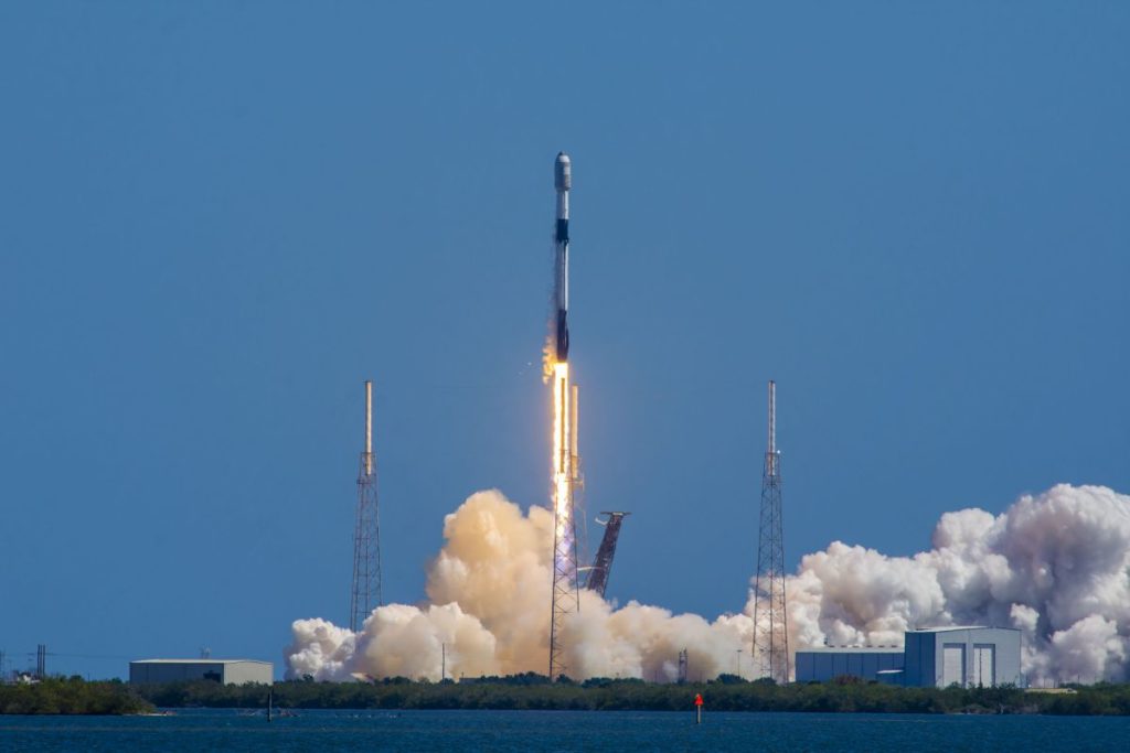 A SpaceX Falcon 9 rocket launches 56 of the company
