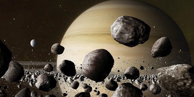 Illustratie van Saturnus vanuit zijn ringen