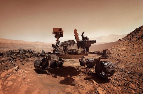Een boekvormige rots gefotografeerd op Mars
