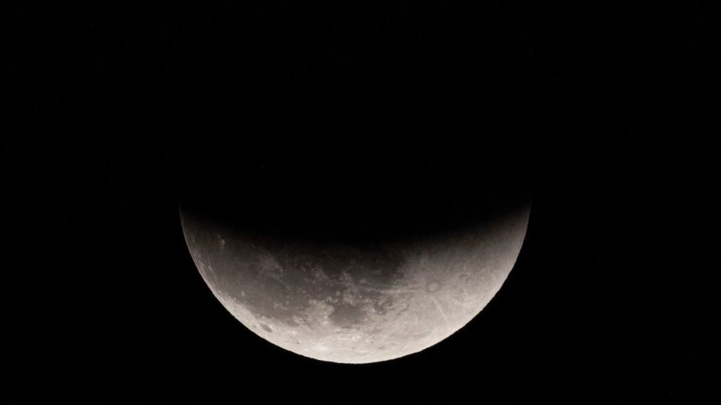 A photograph of a partial lunar eclipse on Nov. 19, 2021.