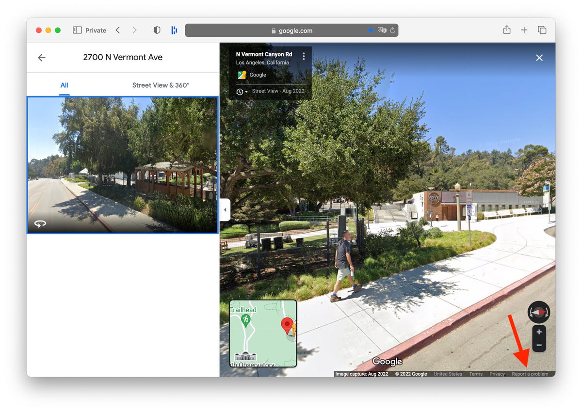 Straatweergave van een locatie in Google Maps