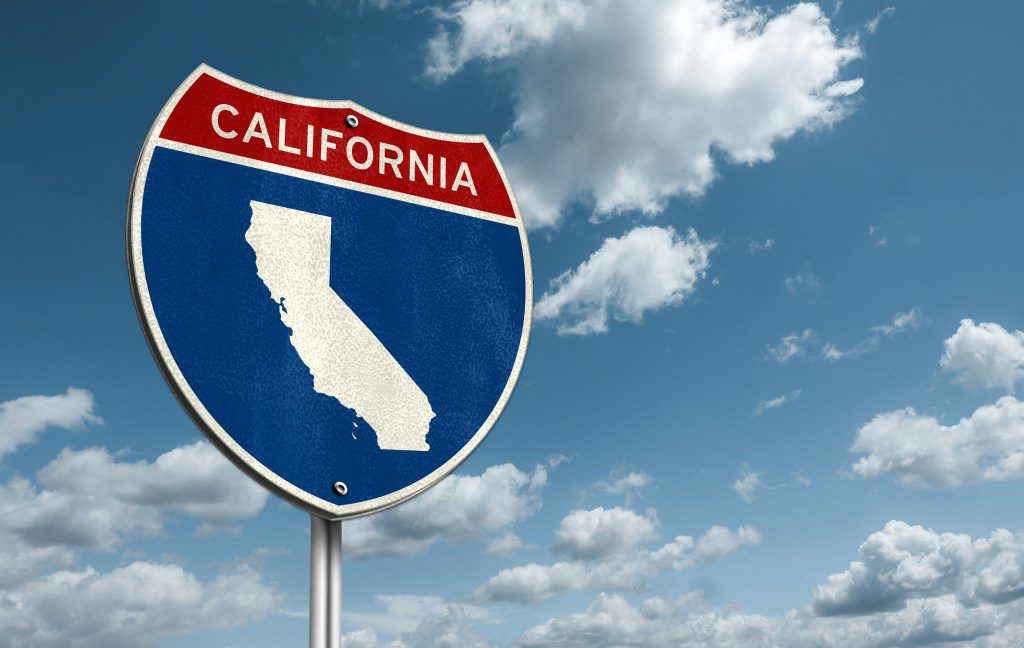 Californië - Illustratie van een snelwegbord met een kaart van Californië