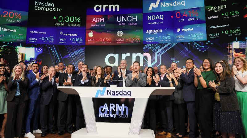 Arm-aandelen: de aandelen van AI-chipontwerper Arm stijgen met 16% na de grootste beursintroductie in bijna twee jaar