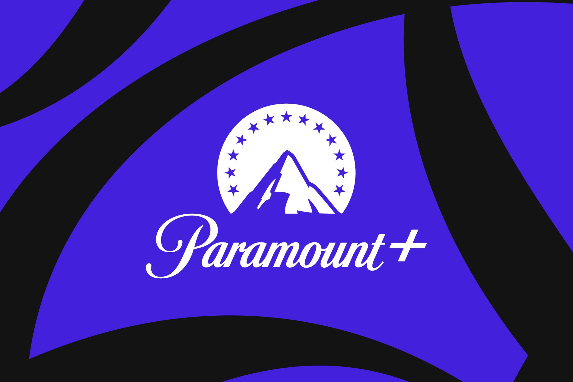 Paramount Plus-logo op een blauwe en zwarte achtergrond