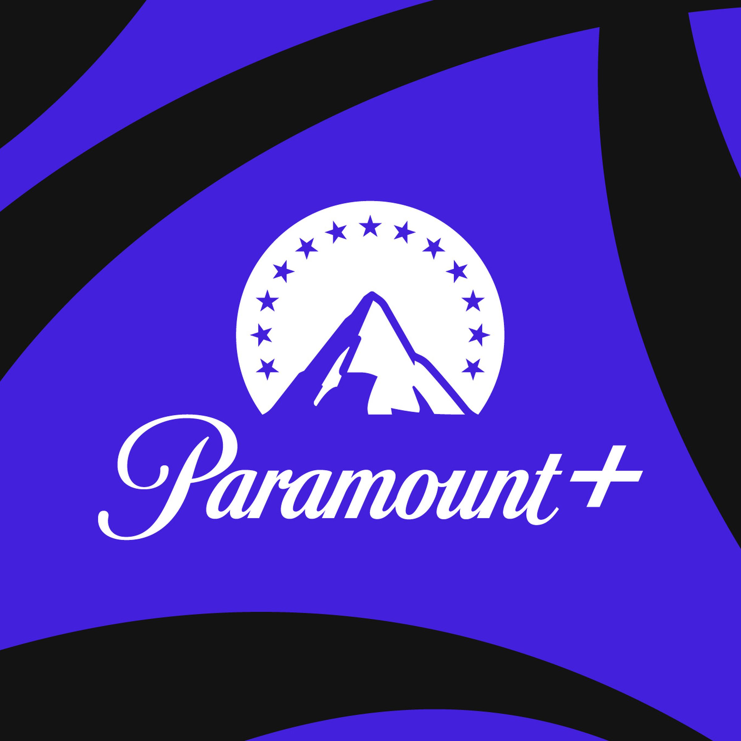 Paramount Plus-logo op een blauwe en zwarte achtergrond