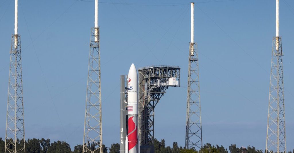 Een Vulcan-raket bereidt zich voor op de eerste lancering van een maanlandingsmissie