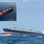 Het door Houthi-rebellen aangevallen vrachtschip Rubimar zinkt in de Rode Zee