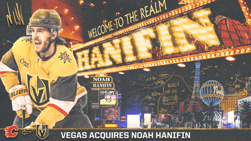 Vegas Golden Knights neemt verdediger Noah Hanifin over van Calgary Flames als onderdeel van een ruil met drie teams