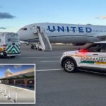 Zes mensen werden in het ziekenhuis opgenomen nadat een vlucht van United Airlines naar Newark vanwege 'harde wind' werd omgeleid naar New York Airport.