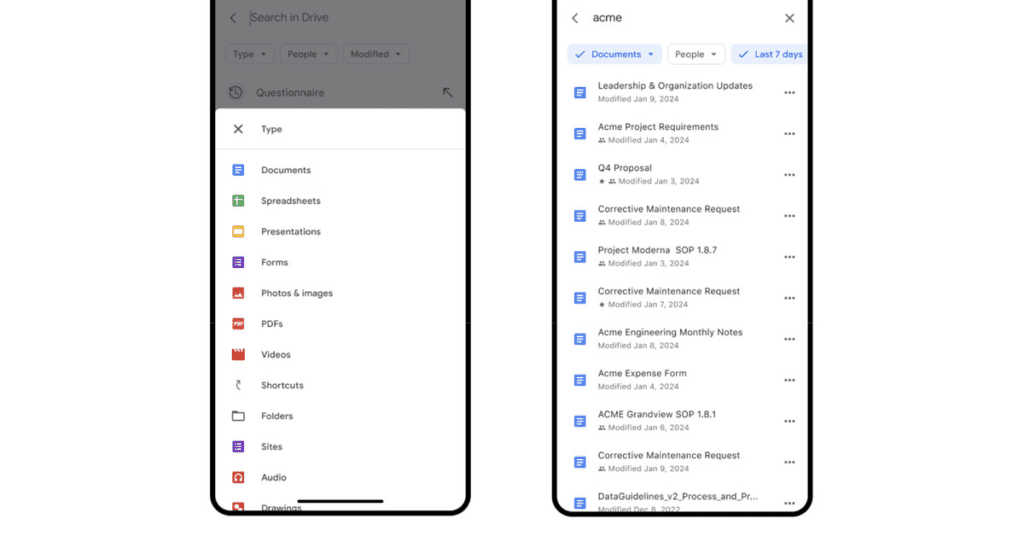 Zoeken in Google Drive op iOS krijgt betere filteropties