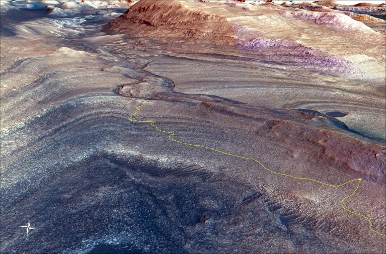 NASA Curiosity Mars Rover-pad naar het Gedes Valles-kanaal