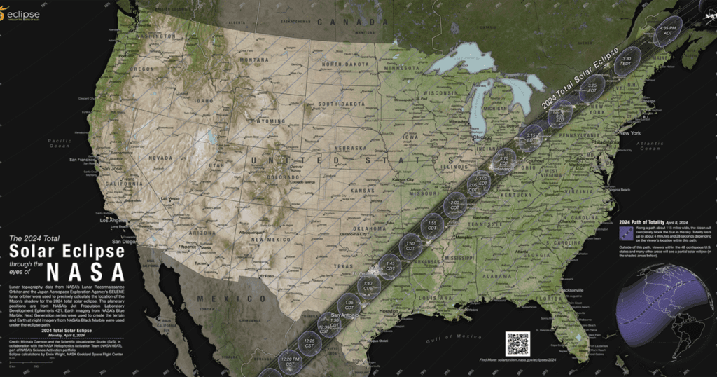Kaarten van zonsverduisteringen tonen het totale pad voor 2024, piektijden en hoeveel van de zonsverduistering je in de Verenigde Staten kunt zien